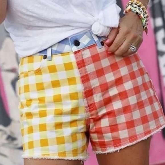 Anthropologie Pants - NEW Farm Rio Gingham Yellow and Red Gingham High Waist Shorts